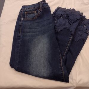 Earl Jeans Lace Detail Hem Straight Leg Dark Wash Sz 12